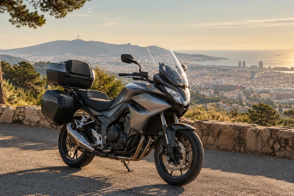 Touring motorcycle overlooking Barcelona